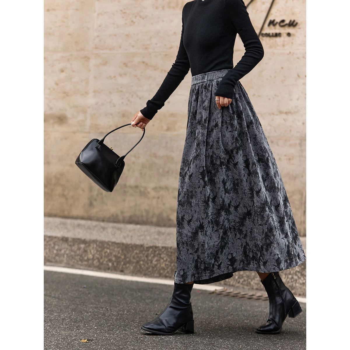 VIMLY تنورة طويلة للنساء 2025 الشتاء تنوعا الطباعة مرونة الخصر ألف خط محبوك التنانير ملابس نسائية فضفاضة غير رسمية A3278