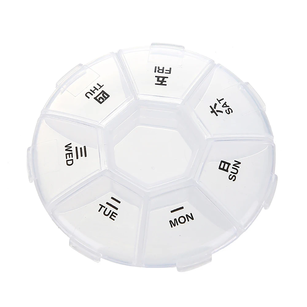 7 Day Pill Organizer Weekly Pill Box Transparent Round Small Divided Medicine Case Portable Pill Holder Travel