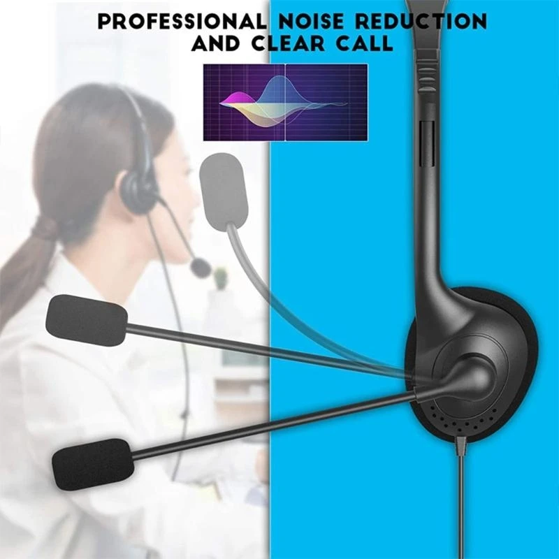 R1WD USB Headset with Microphone Single-Sided Computer Headphone Lightweight Call Center Headset for PC/Laptop/Computer