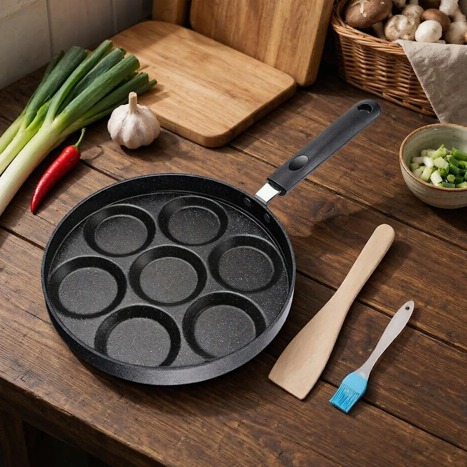 7 Hole Egg Frying Pan Non-Stick Frying Pan Household Frying Pan Egg Burger Breakfast Mold For Outdoor Camp Kitchen Supplies