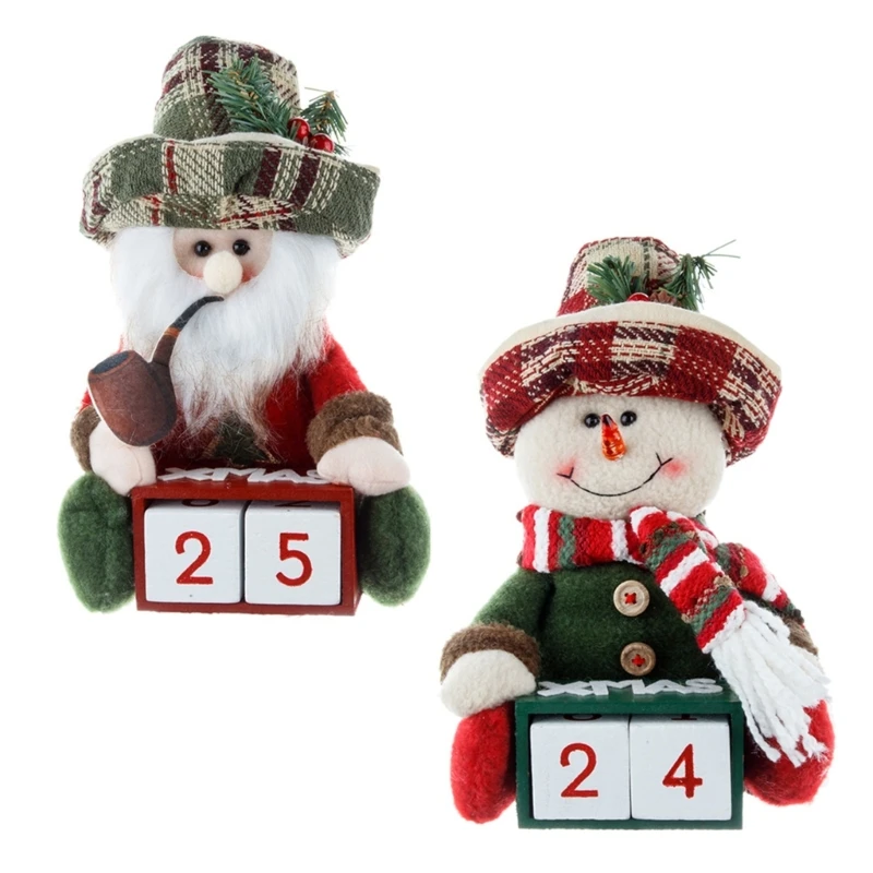 Santa Snowman Plush Figurine Count Down Christmas Calendar Festival Ornament with Two Number Squares Tabletop Decoration