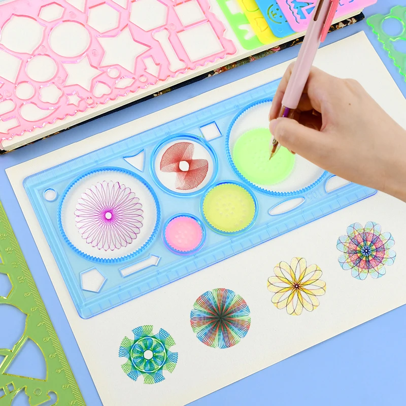 Multifunctional Ruler Drafting Tool School Painting Kid Art Drawing Stationery Supplies Geometry Spirograph Drawing Stencils Set