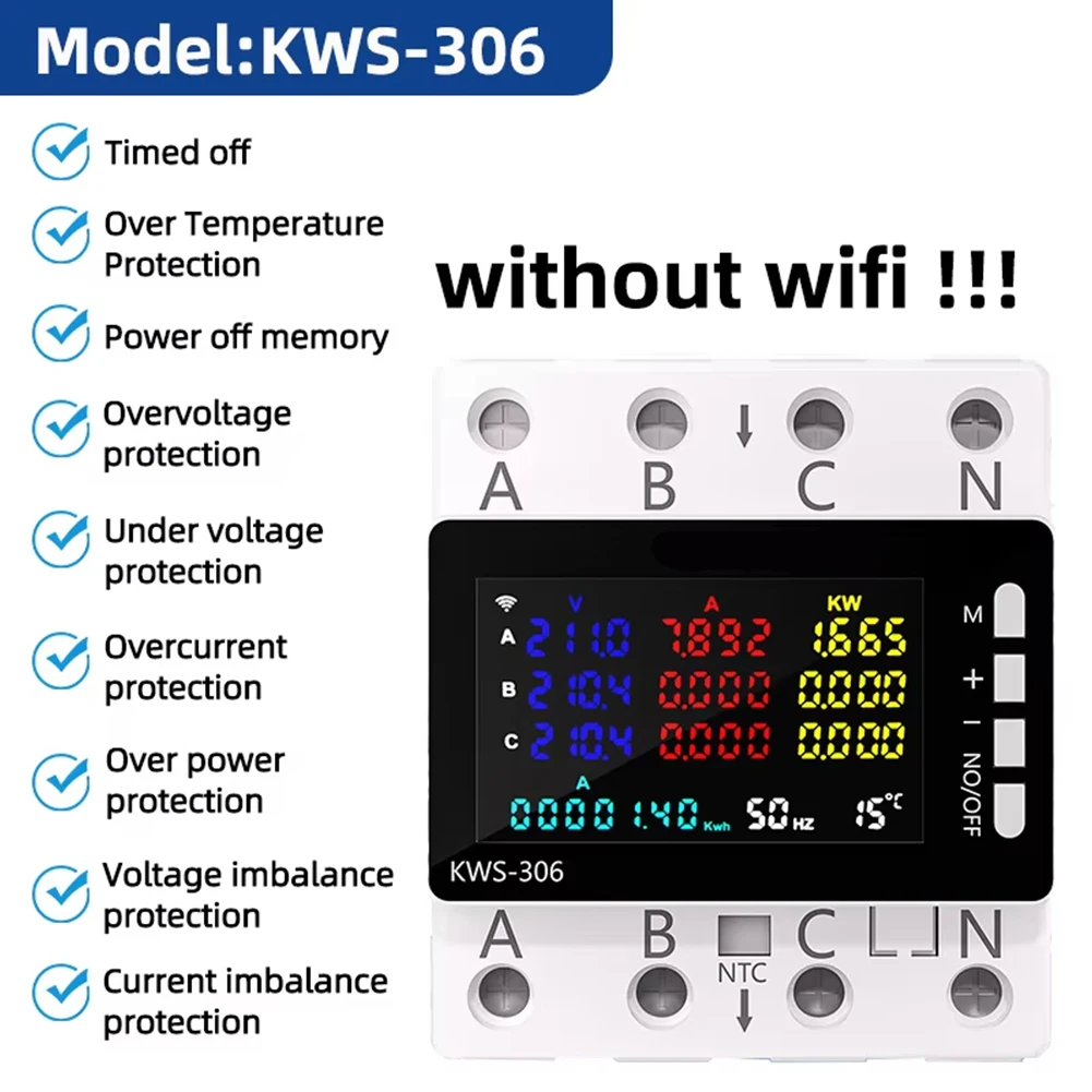 

Threephase For energy Meter with LCD Display Railtype Power Monitor AC 85 290V Up to 80A 0 23KW with Advanced Safety Features