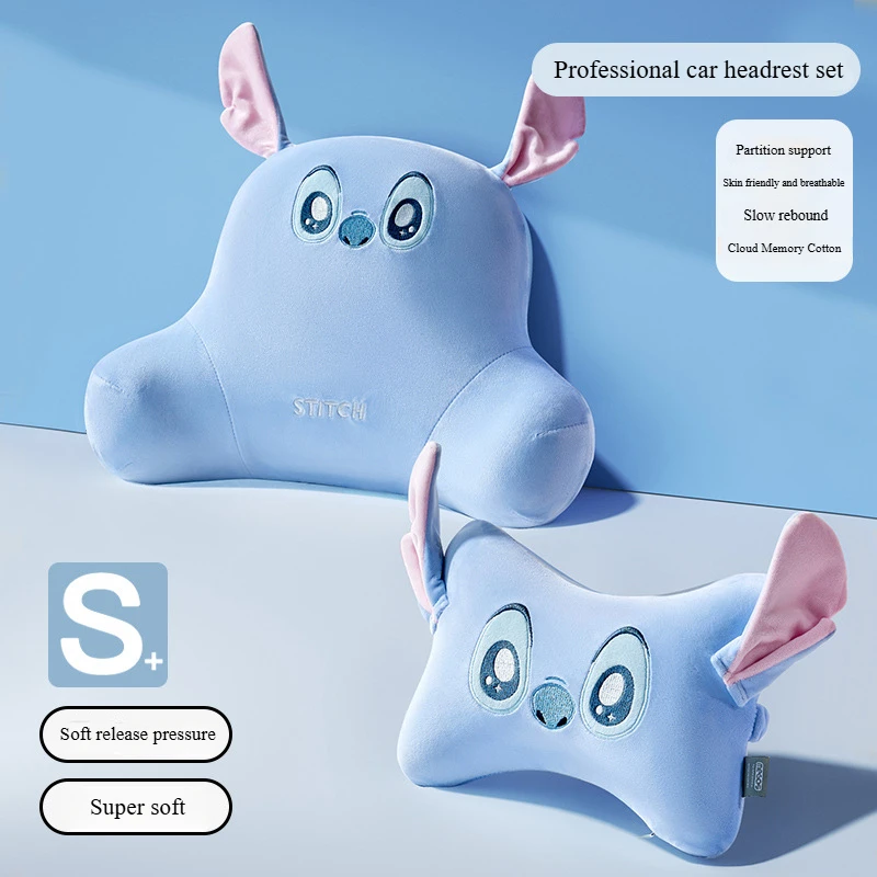 Almohada de Reposacabezas para Auto Kawaii Stitch, Soporte Lumbar, Oso de Fresa Lotso, Accesorios para Auto, Cojín Suave para Viajes