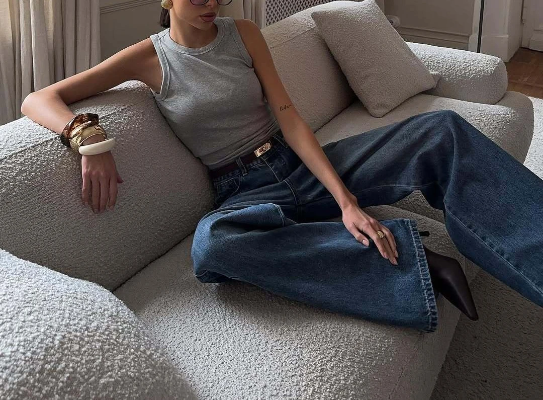 ホットガールズ ニッチデザイン レトロ ワイドレッグジーンズ レディース オールシーズン対応 ルーズストレート ハイウエスト スリム フロア丈パンツ