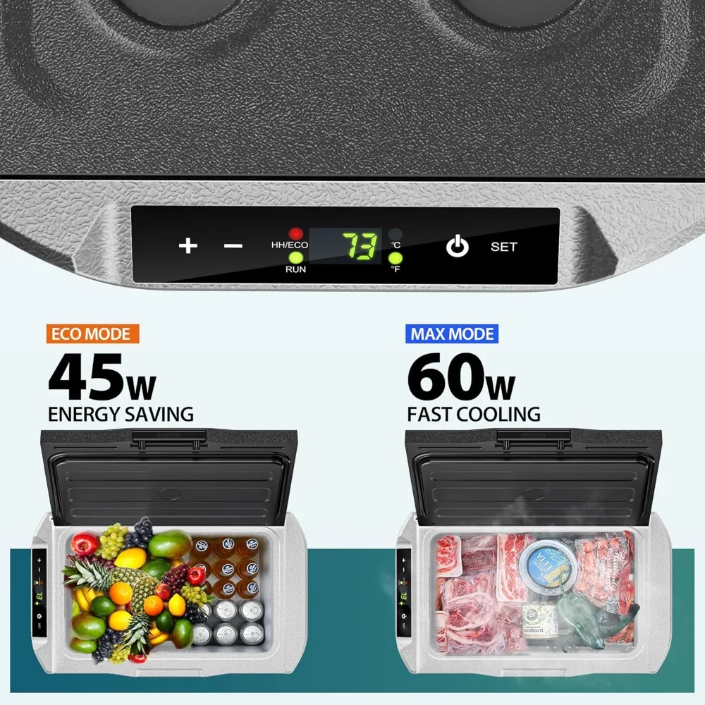 ثلاجة محمولة EUHOMY 12 فولت، 22 كوارت (21 لتر) مبرد ضاغط 12 فولت، درجة حرارة قابلة للتعديل -4 ° F إلى 68 ° F، 12/24 فولت تيار مستمر، 100