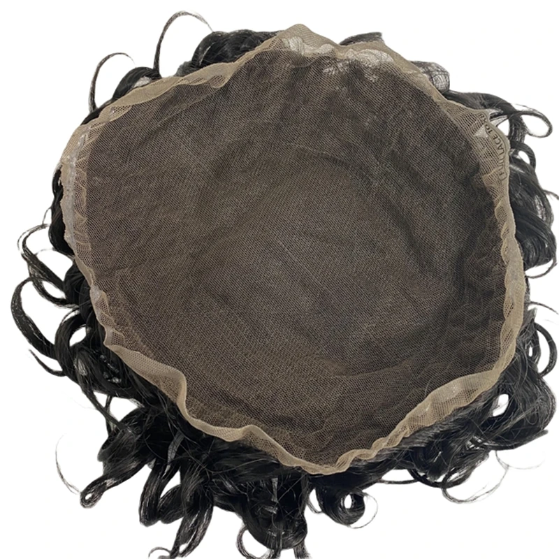 Vervanging van Europees maagdelijk menselijk haar # 1B zwarte kleur 130% dichtheid 8x10 toupet 19 mm krul full lace unit voor zwarte mannen