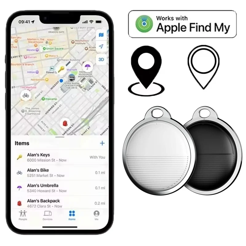 Mini traceur GPS pour système Apple iOS, application Find My, AirTag, localisateur de clés, sacs, bagages, voiture, enfants, animaux, traceur Bluetooth intelligent