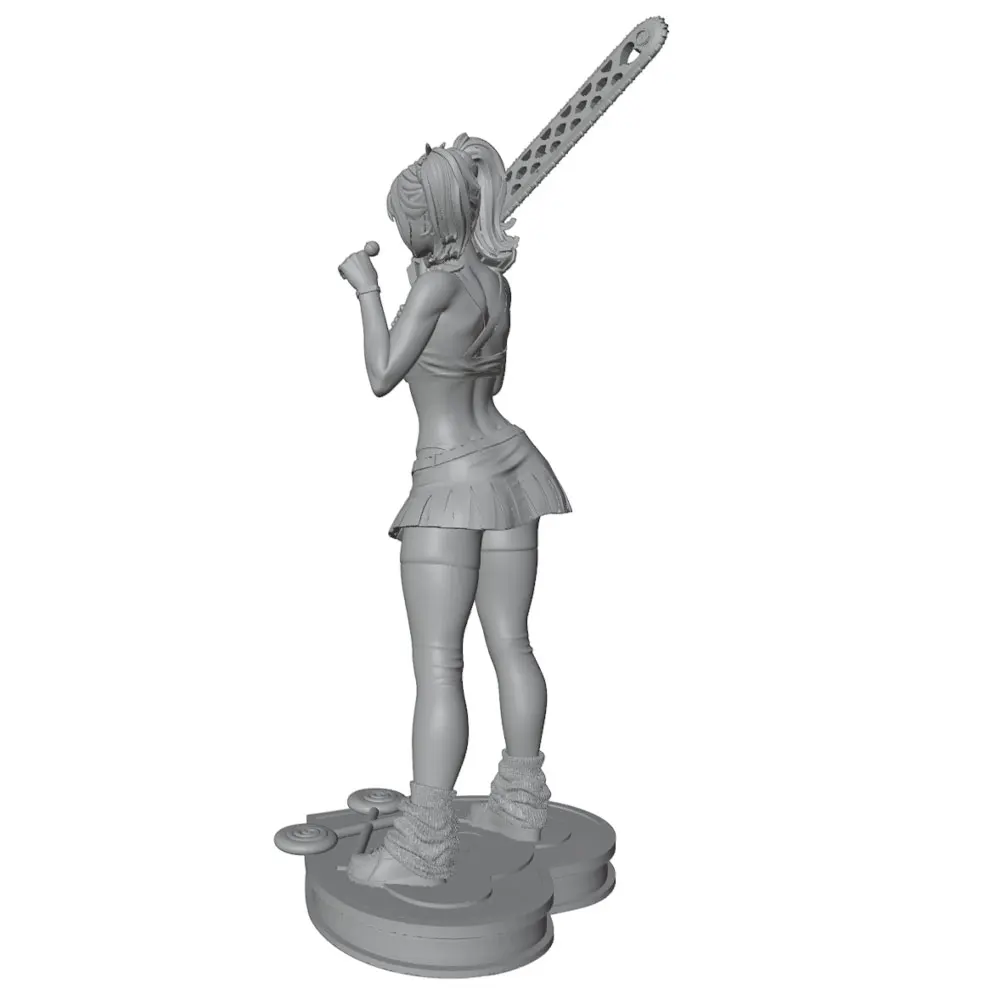 Figura resina sin pintar para juegos rol – Chica con sierra y piruleta - imagen 3