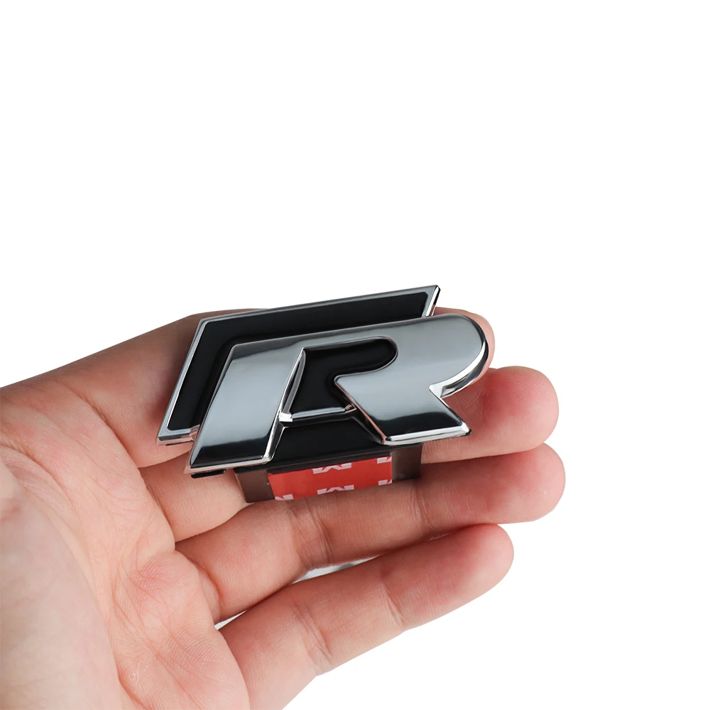 3D R RLINE Emblem Car Front Grille Badge Metal Sticker Decoration For Volkswagen VW Golf Passat Polo Blue Motion T-ROC Scirocco