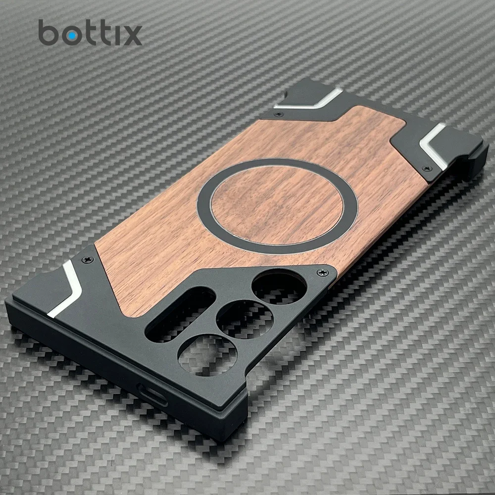 

Luxury Walnut Wood Case For Samsung Galaxy S24 Ultra Frameless Metal Armor Cover 23 U Shell Compatible With Magsafe+Protector