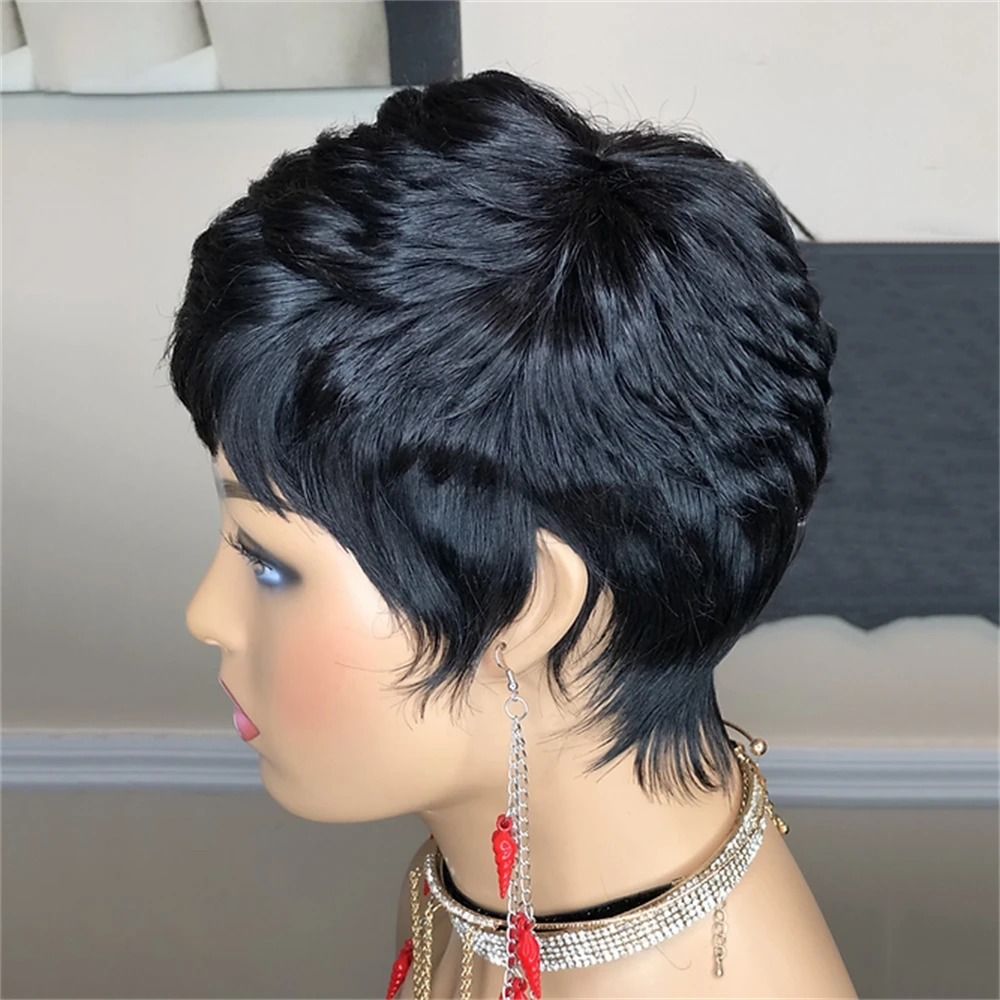 Short Wig 100% Virgin Human Hair Wigs Pixie Cut wig Straight Layered Hair for Black Women Full Machine Made Cheap Wig Human hair