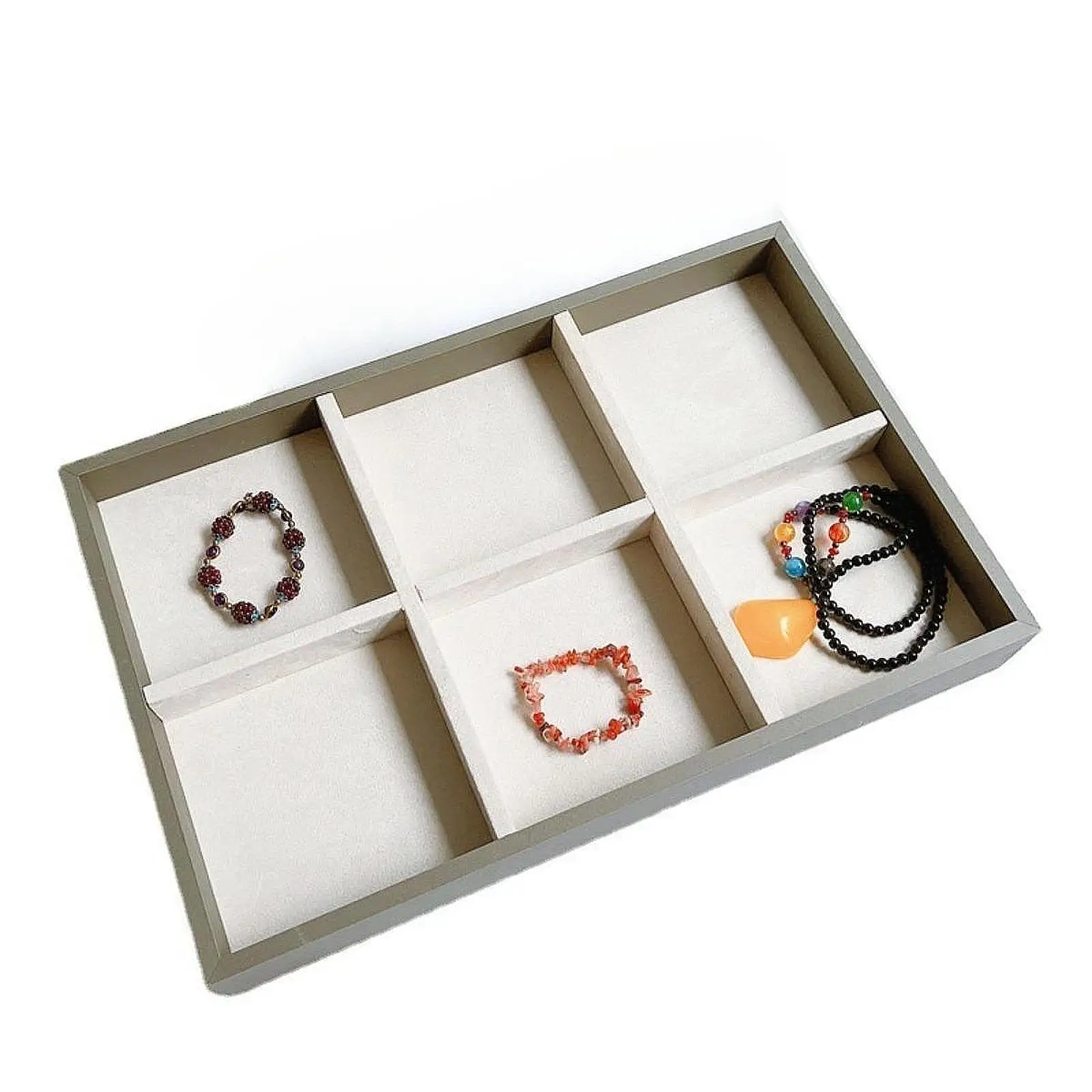 

6 сеток, деревянный органайзер для ювелирных изделий, лоток, держатель для браслета, витрина для часов 45x29x6 см, универсальный прямоугольный съемный разделитель