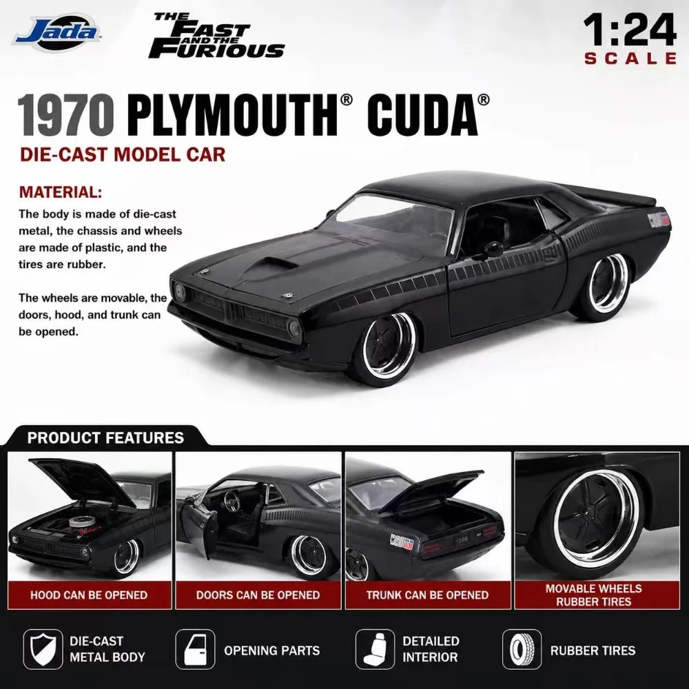 Jada 1:24 Letty's Plymouth Barracuda Fast & Furious 7 Diecast Model Car, Black American Muscle Collectible view 3
