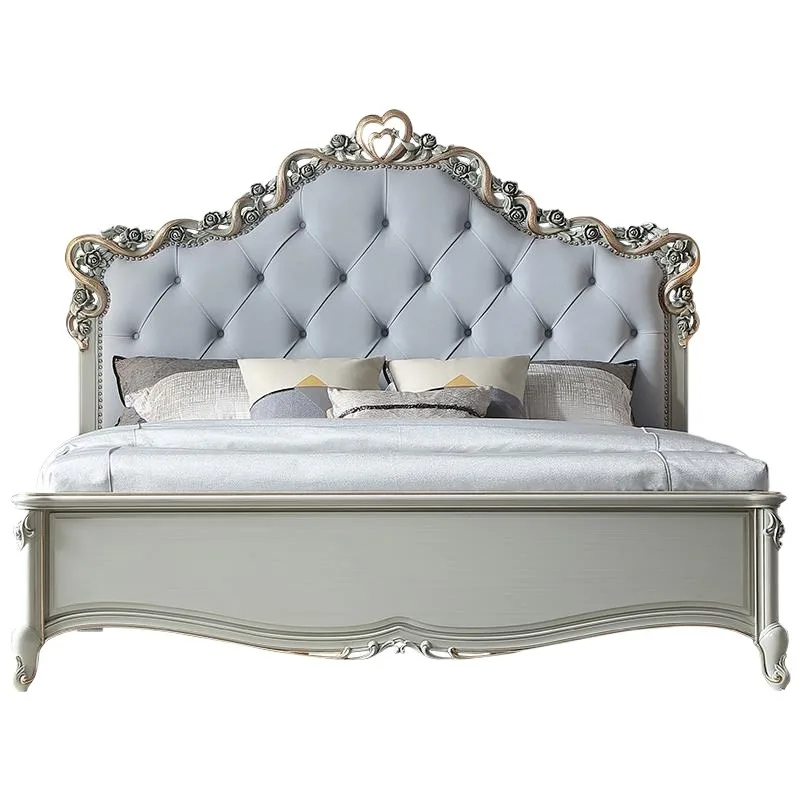 Court French retro European solid wood bed, carved streamer princess bed