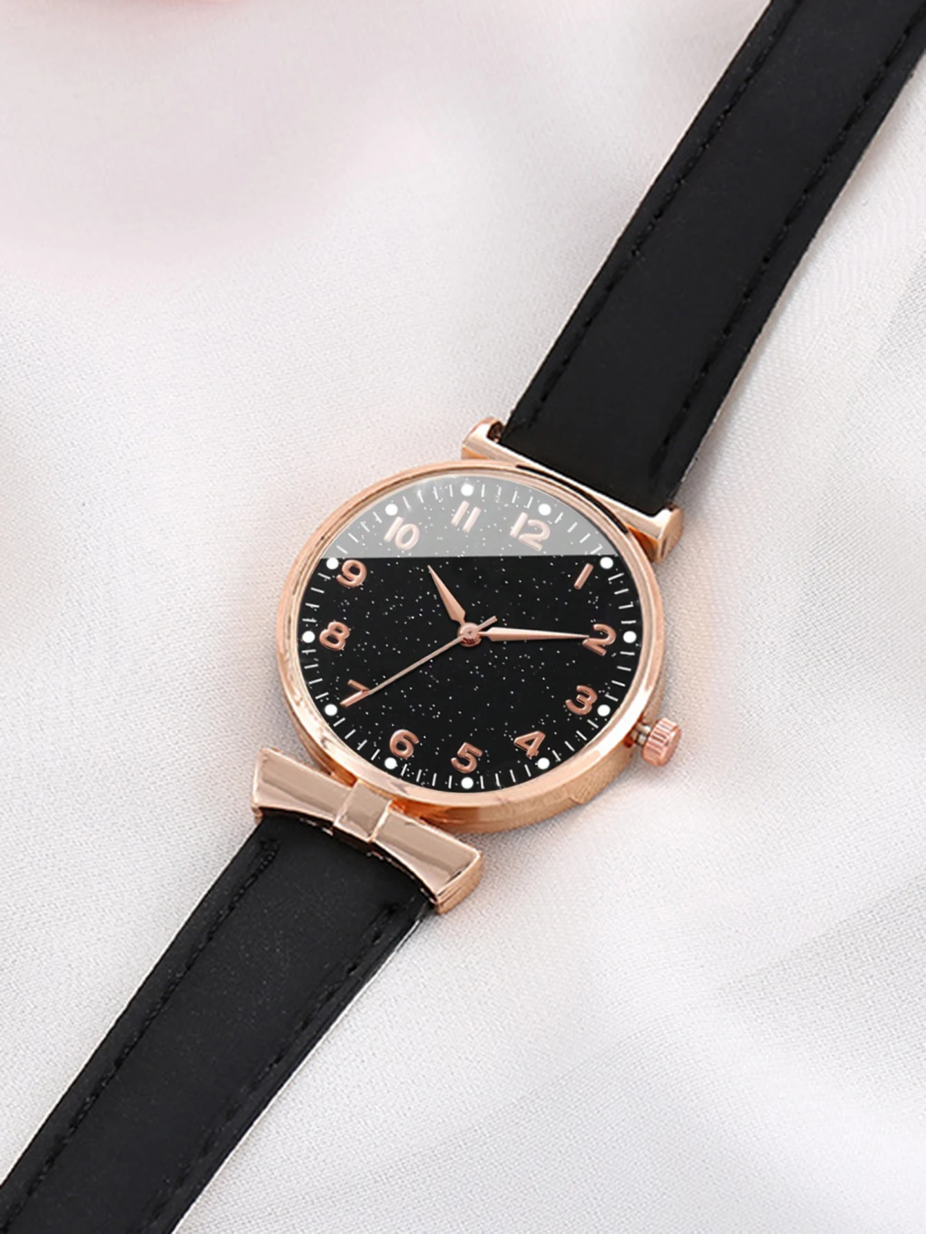 Black leather stylish simple ladies quartz watch with Black Butterfly Set Back to School season gift simulation watch