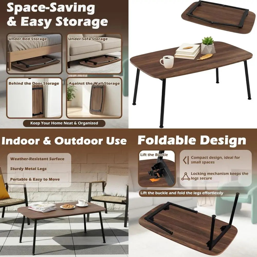 

Mid-Century Folding Floor Table, 40L x 20W x 15H, Portable Living Room Coffee Table in Walnut