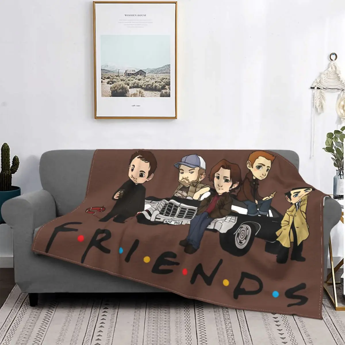 Supernatural Winchester Blanket Plush All Season Friends Cartoon Cute Plaid Throw Blankets For Sofa Outdoor Bedspread