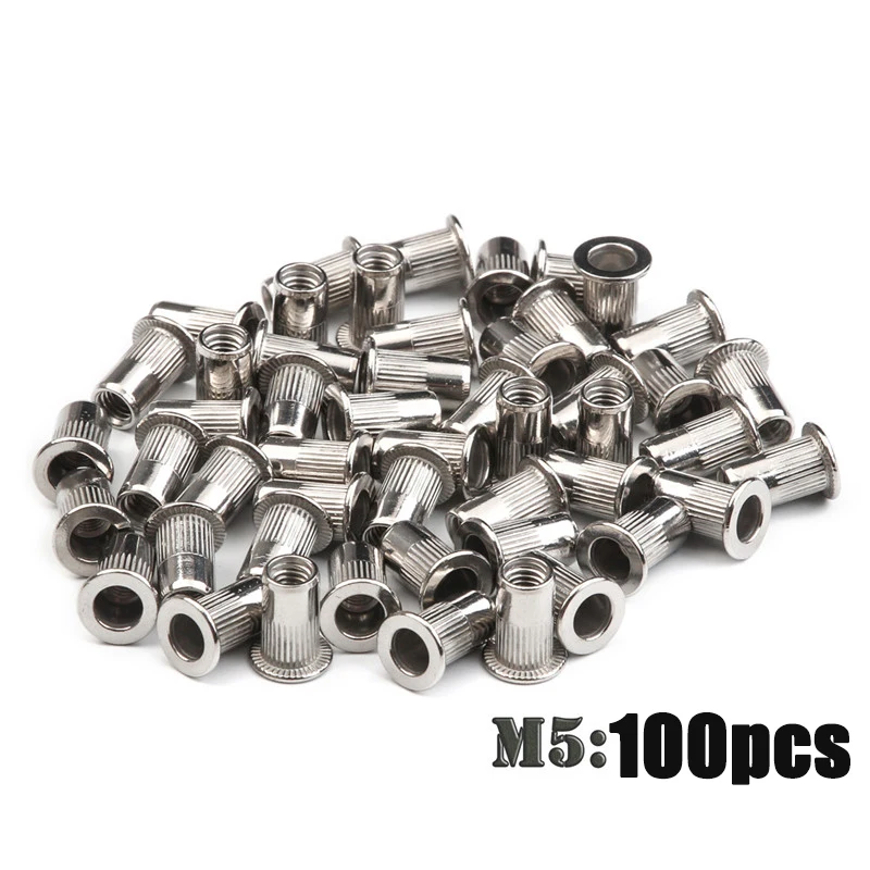 Imagem -03 - Flat Head Rivet Nuts Grupo Insert Reveting Multi Tamanho 100 Pcs m3 m4 m5 m6 Aço Inoxidável