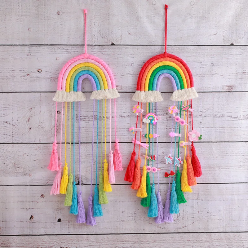 DIY handmade rainbow wind chimes hanging materials bag, Dreamcatcher rainbow fringe creative hanging ornaments. Handmade gift