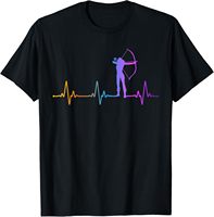 Archery Bow Archer Girl Heartbeat Pulse Rainbow T-Shirt Unisex Summer Streetwear Tops Print on Demand Mens Clothing Ropa Hombre