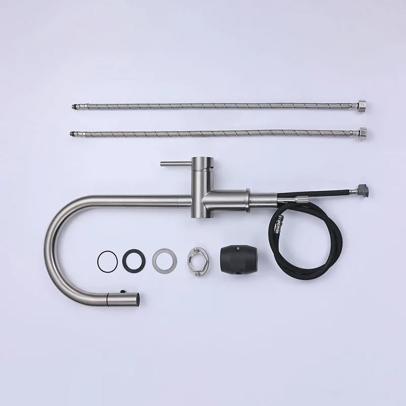 Brush Rose Gold Faucet Kitchen Sink Hot Cold Mixer Pull Out Down Tap SUS304 Stainless Steel 360 Degree Rotation Luxury Faucets