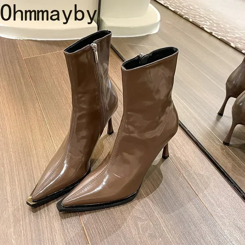 Stivaletti da donna corti in peluche autunno inverno moda punta a punta da donna eleganti décolleté Chelsea scarpe stivaletti corti con tacco alto