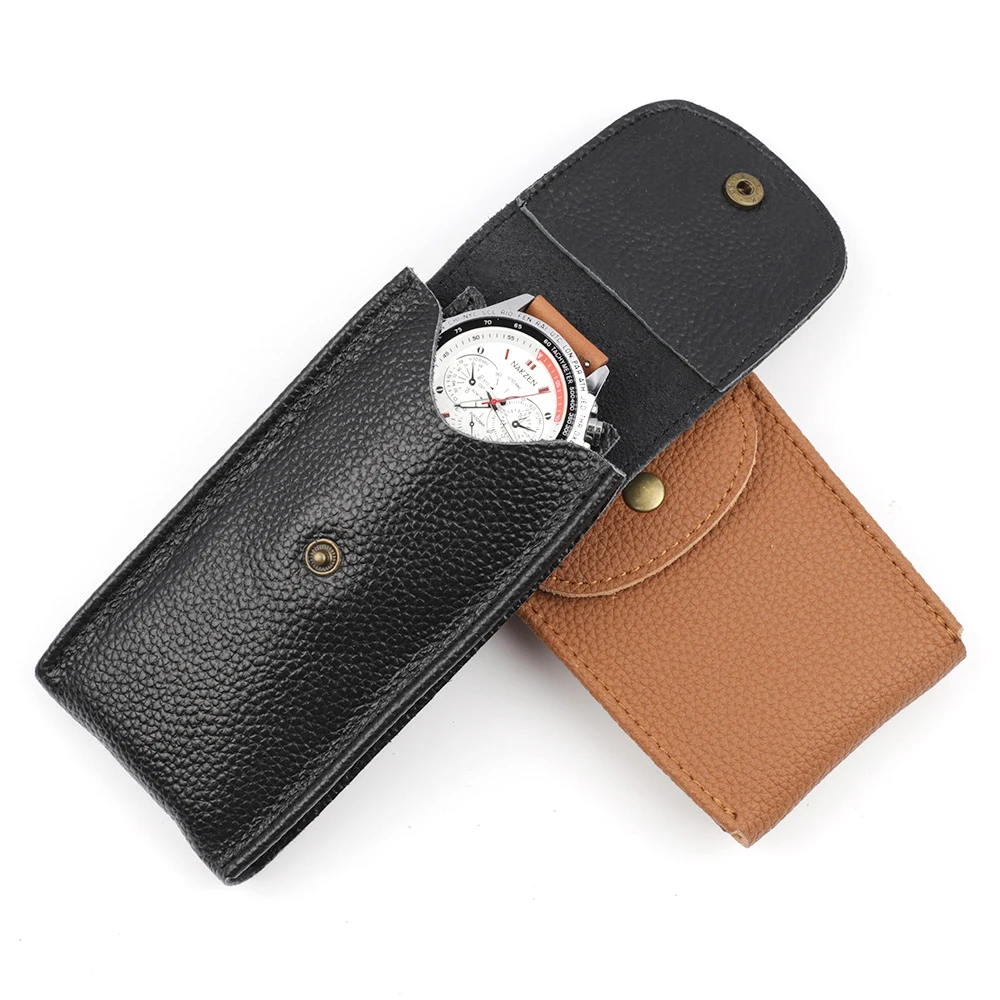Handmade Genuine Leather Watch Box Bracelet Storage Bag Portable Jewelry Leather Watch Case Travel Pouch Watch Pouch Bag Case