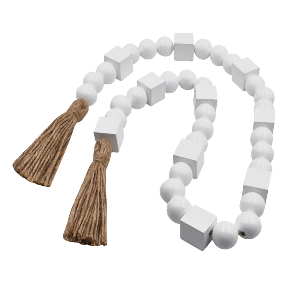 

Hemp Rope Tassel Bead Garland Handmade Wooden Beads Hanging Decor For Home Wall Party Rustic Ornament