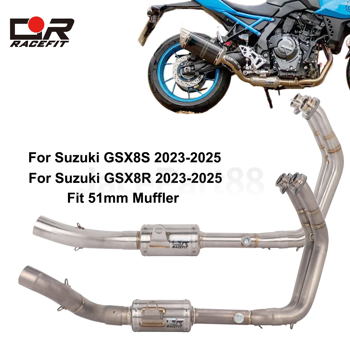 

Выхлопная система Slip-On Espace Moto: передняя соединительная труба для Suzuki GSX8S GSX8R 2023 2024 2025, подключение к глушителю 51 мм
