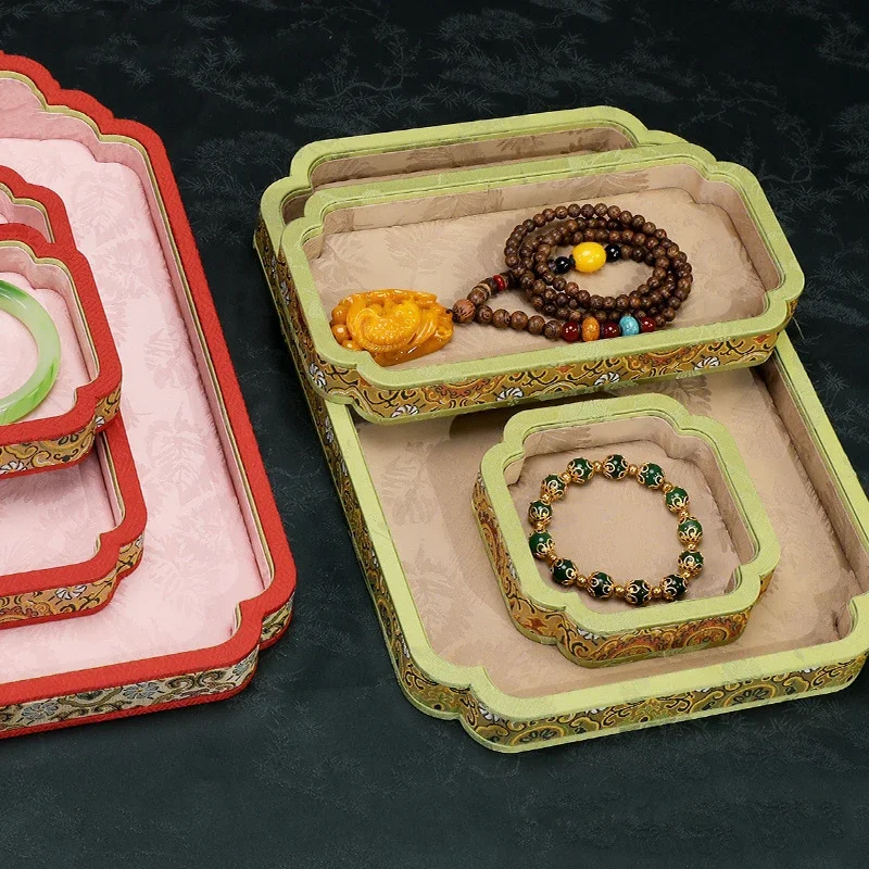 

Wood Jewelry Tray Bracelet Ring Display Props Jewelry Organizer Holder Vintage Satin Necklace Case Display Stand Jewelry Plate