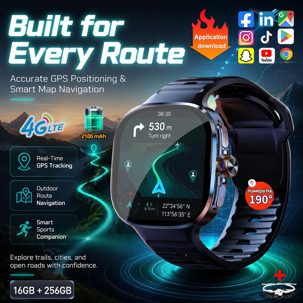 5G/4G 풀 네트워크 스마트워치 16GB+256GB RAM 720*720 AMOLED 스크린 2100mAh 배터리 화상 통화 GPS WIFI 구글 앱 스마트워치