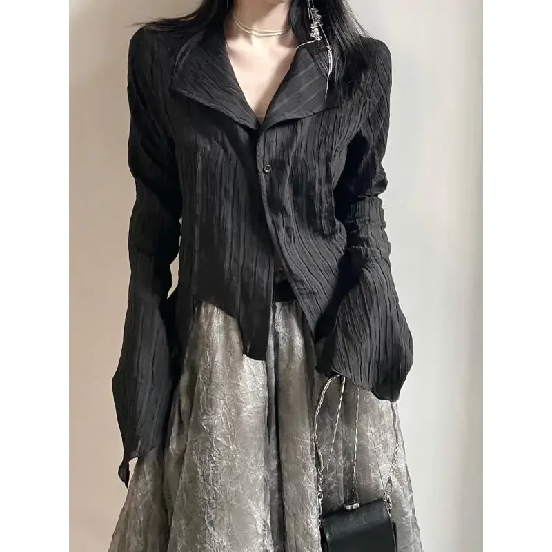 Elegant Design Sense Niche Long Sleeved Shirt Women's Western-Style Retro Casual Versatile Commuting