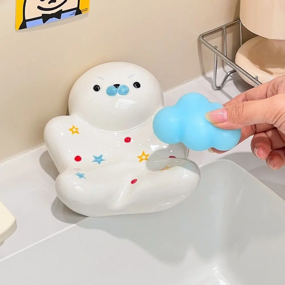 Seal Shaped Soap Box Creative Ceramics Soap Drain Plate Self Draining Waterproof Bathroom Soap Holder Home Decor