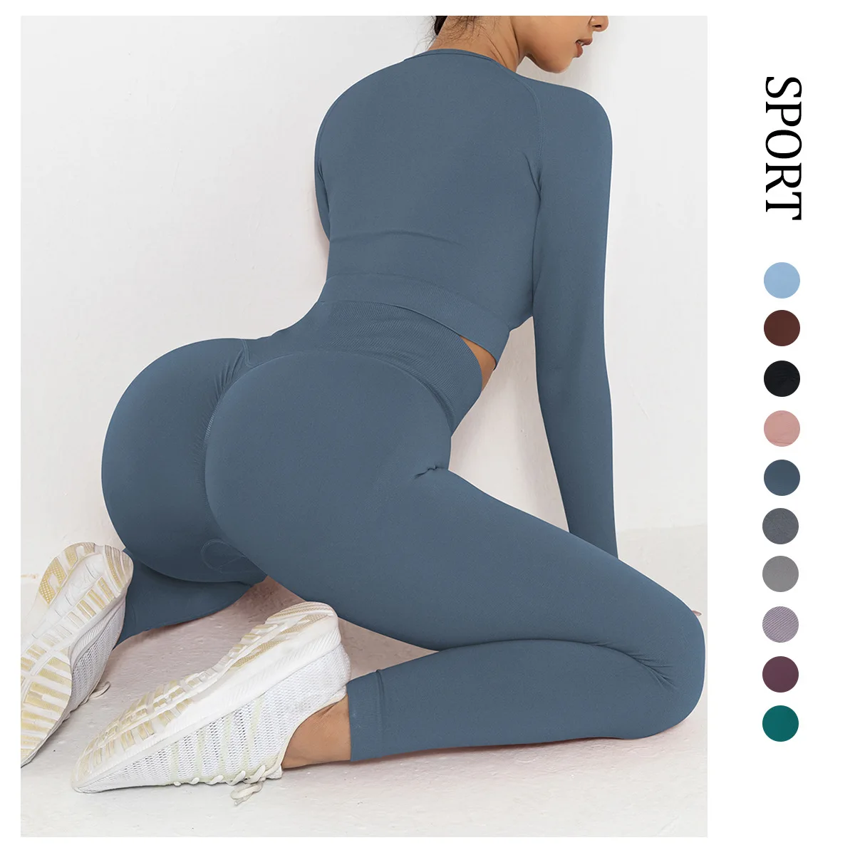 

Seamless Yoga Sets Sports Fitness High Waist Hip-lifting Trousers Long-sleeved Suits Workout Clothes Gym Leggings Sets for Women