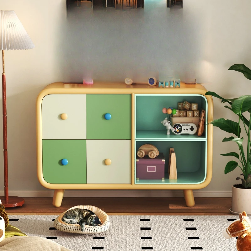 French entrance cabinet, simple dopamine living room storage cabinet, color contrasting decorative cabinet, cream wind locker