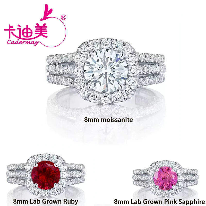 

CADERMAY S925 Серебряные кольца 8 мм 2CT D VVS1 Кольцо с муассанитом Камень с покрытием из желтого золота для мужчин и женщин Изящные ювелирные изделия