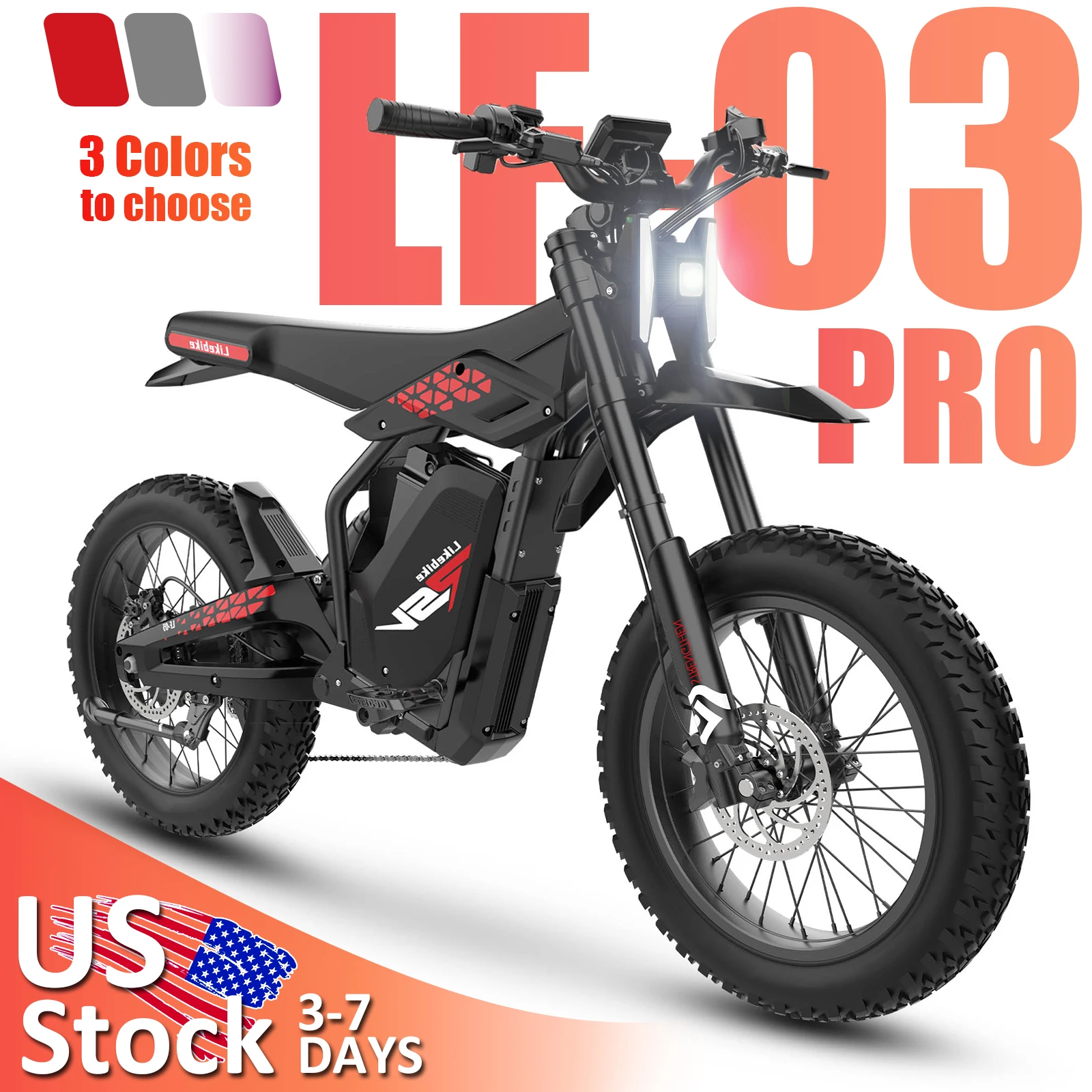 LF03 PRO Electric Motorcycle 3000W Motor 40MPH Max Speed 60V27Ah Battery 50Miles Long Range 20'' Fat Tire Adult Off Road Ebike