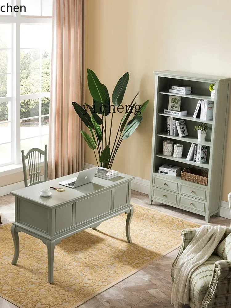

O15- American country desk pastoral style writing desk old office table and chairs matching desktop work computer desk
