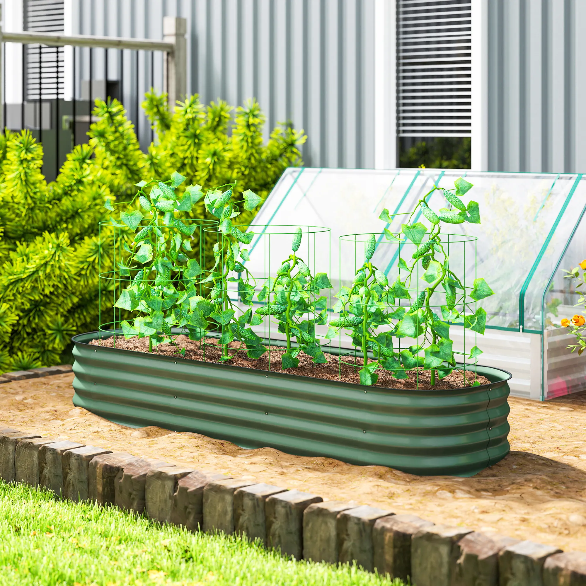 Galvanized Raised Garden Bed Planter Box, 6.4' x 2' x 1', Green