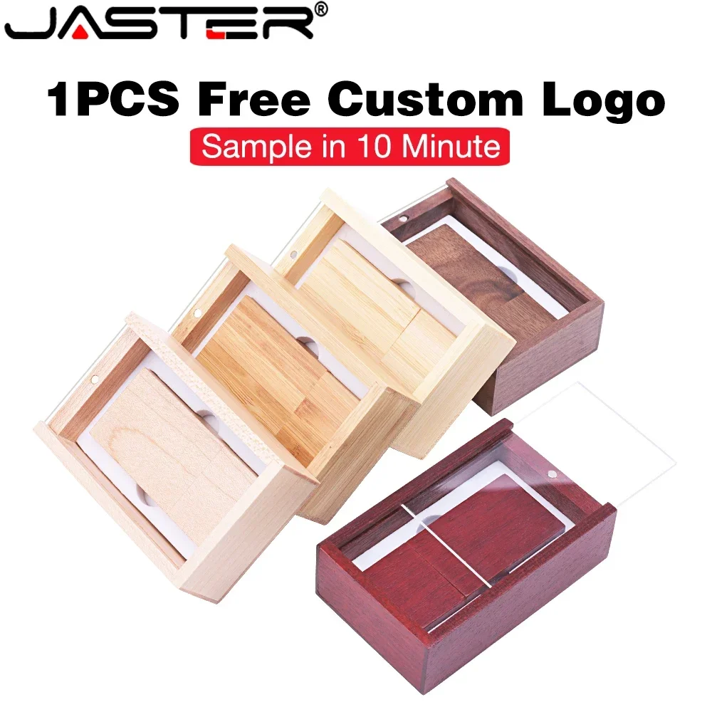 USB Flash Drive 128GB Transparent Lid Box Pen Drive 64GB Color Printing Memory Stick Natural Wood Pendrive Creative Wedding Gift