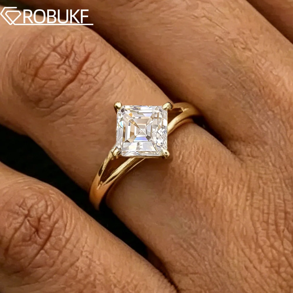 Certified 1ct Princess Cut Solitaire Moissanite Diamond Engagement Rings For Women S925 Silver Split Shank Wedding Band Jewelry