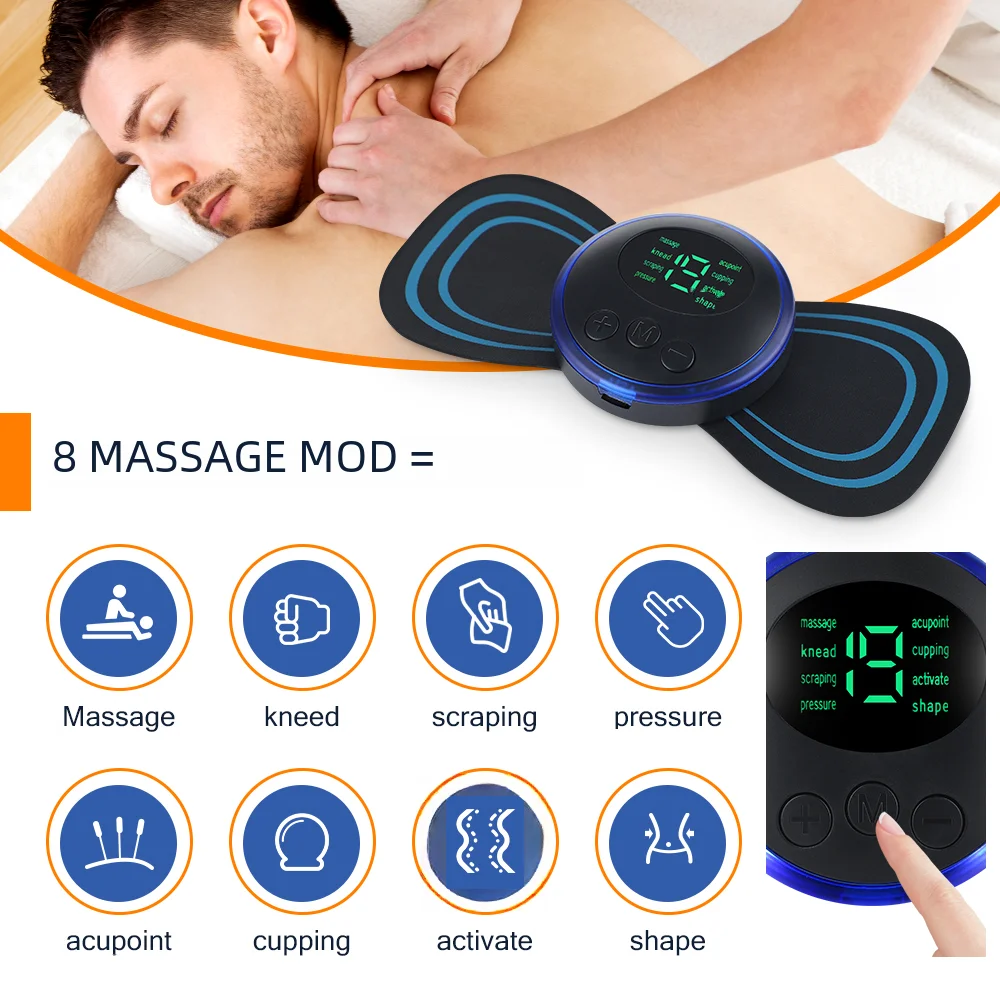 EMS Pulse Neck Massager Sticker Tens Cervical Massageador Back Masajeador Patch Muscle Stimulator Pain Relief Gel Pads Stretcher