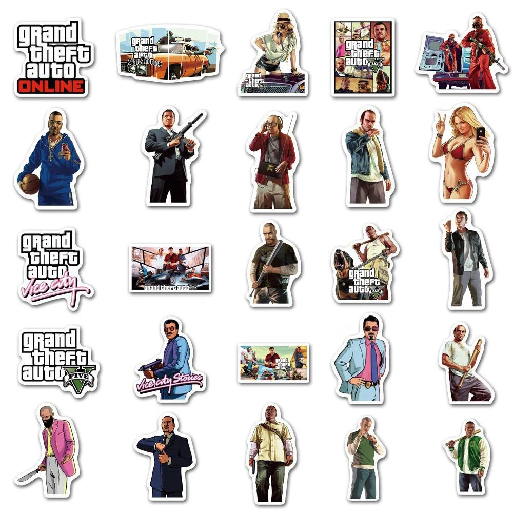 10/30/50pcs Game Grand Theft Auto：Vice City Stickers Cool Cartoon Kids Decals Toy Phone Skateboard Luggage GTA Graffiti Sticker