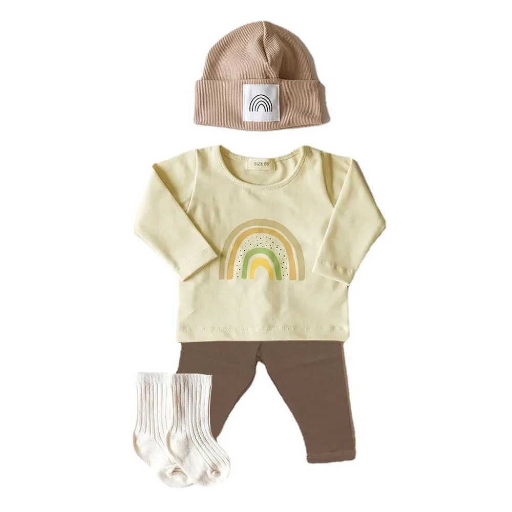 INS Infant Baby Boy Girl Clothes Set Long Sleeve Colored Cotton Rainbow Shirt+Spring Leggings Pant Newborn Boy Outfits Autumn