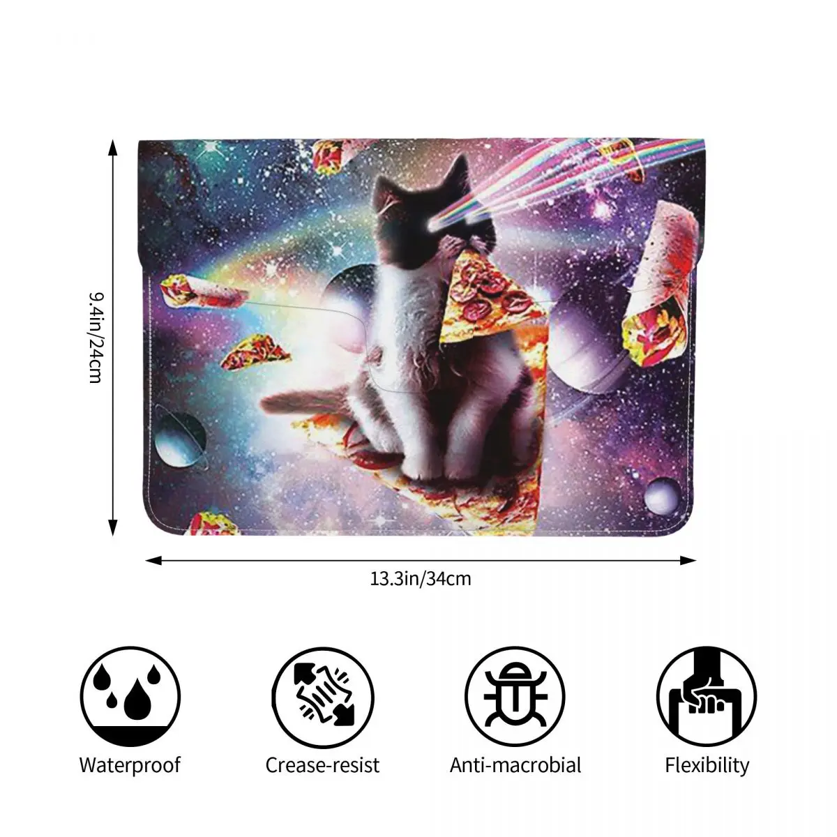 Space Pizza Cat Meme PU Leather Horizontal Laptop Sleeve Shockproof Soft Lining Notebook Case 13 Inch