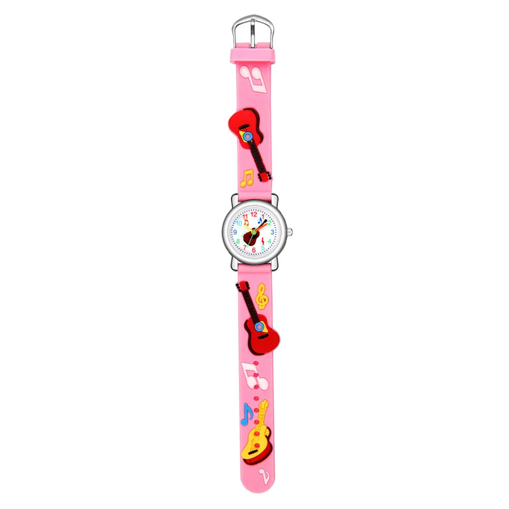 3D Guitar For Kids Lightweight Pink Children Wristwatch Unique Design Guitar Pattern Children Watch Birthday Gift Students Watch