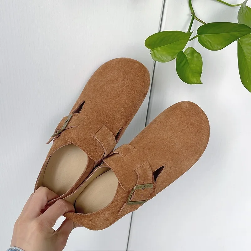 2023 hochwertige Schuhe für Frauen Mikro faser runde Zehen lässige Wohnungen Frühling/Herbst solide Slip-On quadratische Knopf Slipper für Frauen