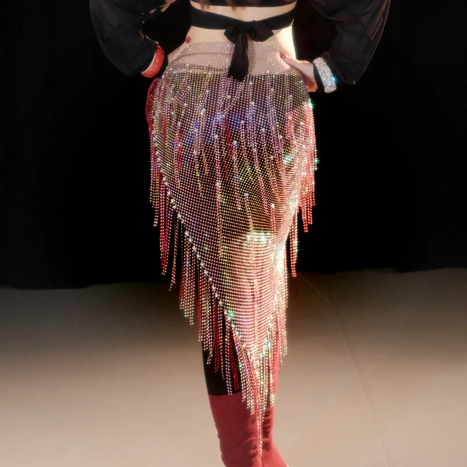 belly dance street dance  dynamic fart curtain fantasy galaxy tassel hip scarf gypsy heavy-duty fishnet hot waist chain scarf view 4