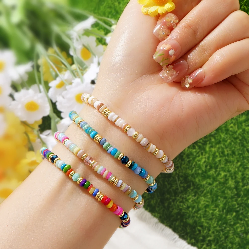 1pcs Go2BoHo Fashion Multicolor Disc Beads Bracelet Shell Jewelry Multicolor Gemstone Beaded Necklace Women Jewelry